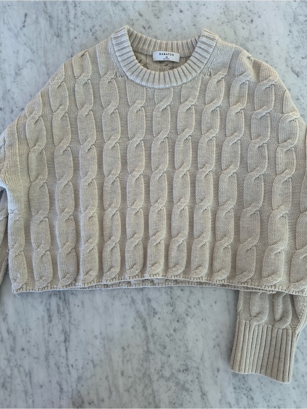 BABATON ARITZIA Cream Cable Knit Crewneck Sweater